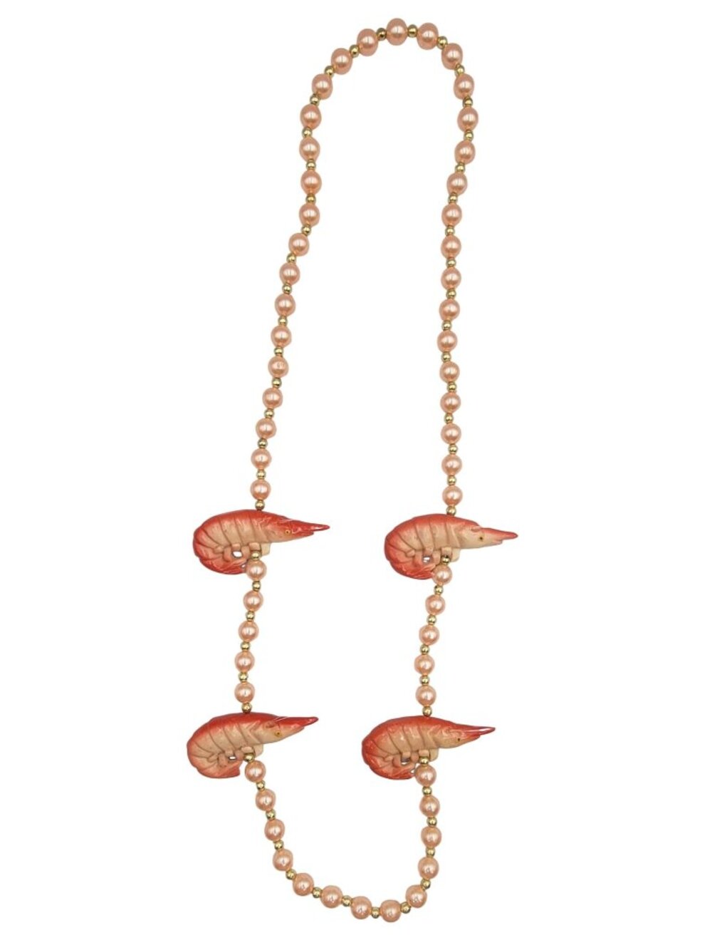 Vintage Shrimp On Faux Pearl Necklace Long Over Sized Quirky Fancy Mardi Gras